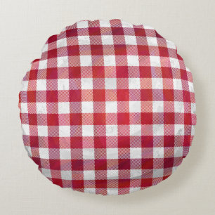 Chequered Plaid Black And White Round Cushion