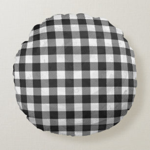 Chequered Plaid Black And White Round Cushion