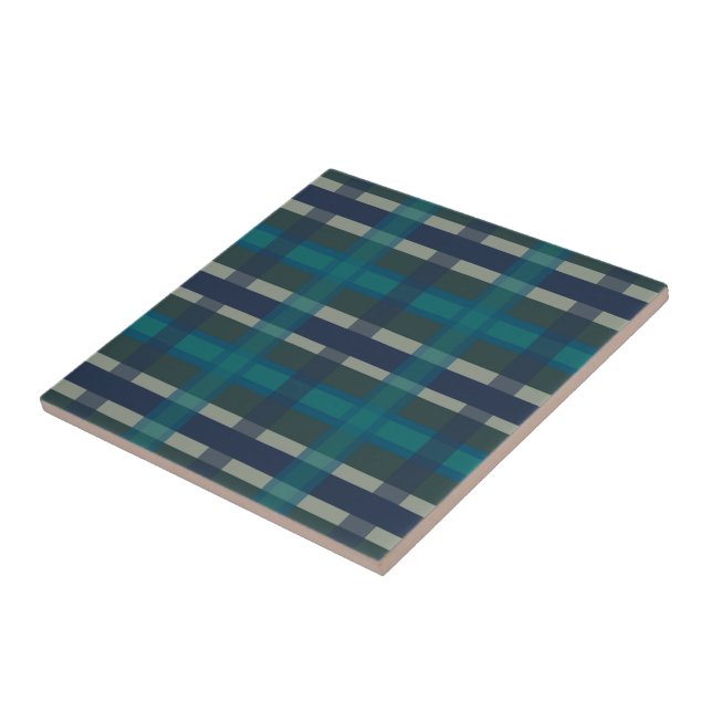 Chequered Plaid Blue Green Purple And Turquoise Ceramic Tile (Side)