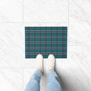 Chequered Plaid Blue Green Purple And Turquoise Doormat
