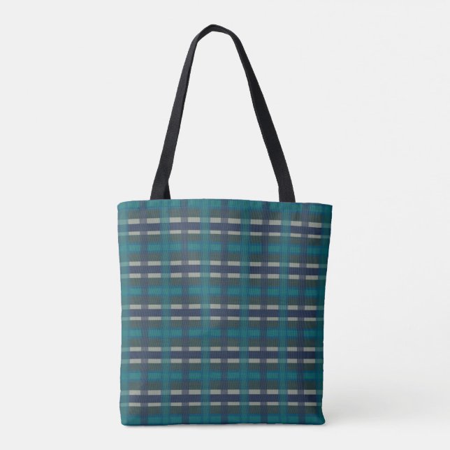 Chequered Plaid Blue Green Purple And Turquoise Tote Bag (Back)
