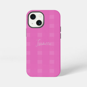 Chequered Plaid Pattern Add Name or Initials Pink iPhone 13 Mini Case