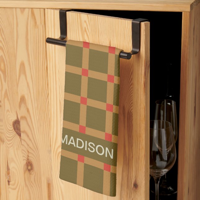 Chequered Plaid Personalised Pattern Tea Towel (Thirds Fold)