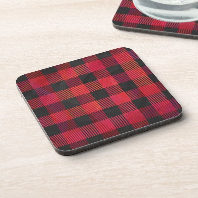 Chequered Plaid Red and Black Coaster (Left Side)