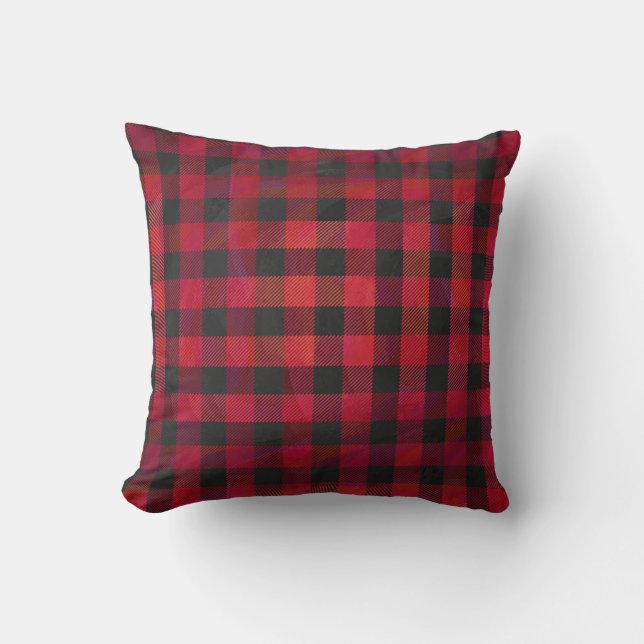 Chequered Plaid Red and Black Cushion (Front)