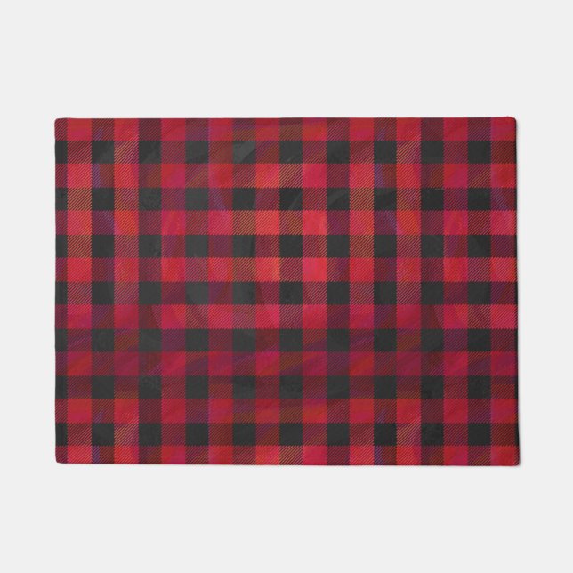 Chequered Plaid Red and Black Doormat (Front)