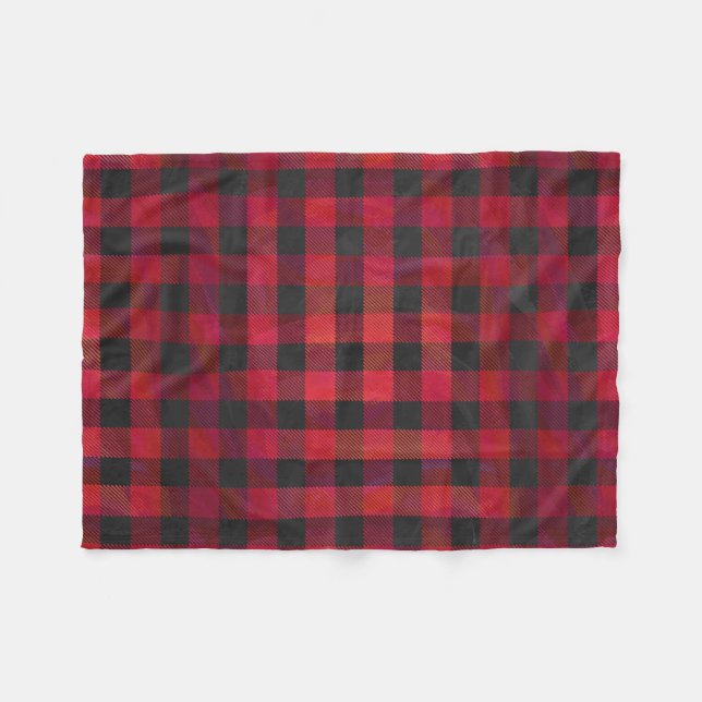 Chequered Plaid Red and Black Fleece Blanket (Front (Horizontal))