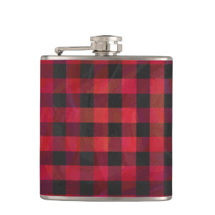 Chequered Plaid Red and Black Hip Flask