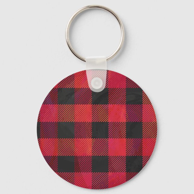 Chequered Plaid Red and Black Key Ring (Front)