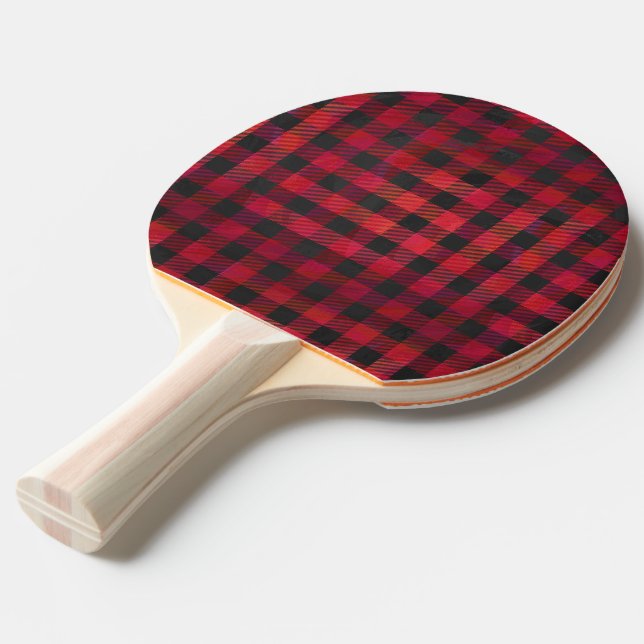 Chequered Plaid Red and Black Ping Pong Paddle (Front Angle)