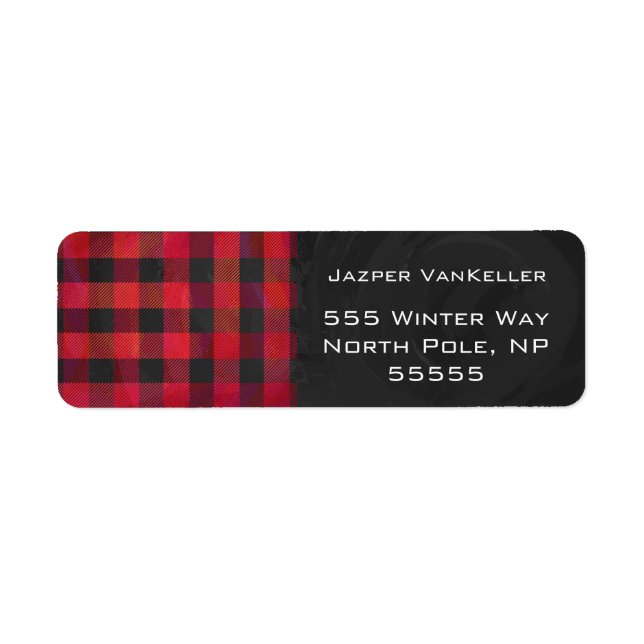 Chequered Plaid Red and Black Return Address Label (Front)