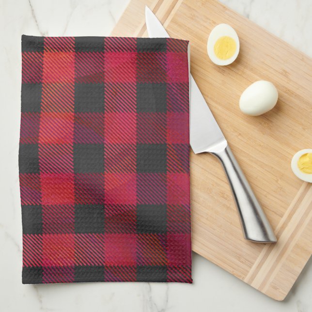 Chequered Plaid Red and Black Tea Towel (Quarter Fold)