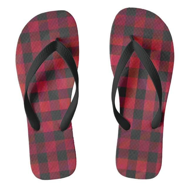 Chequered Plaid Red and Black Thongs (Footbed)