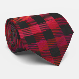 Chequered Plaid Red and Black Tie