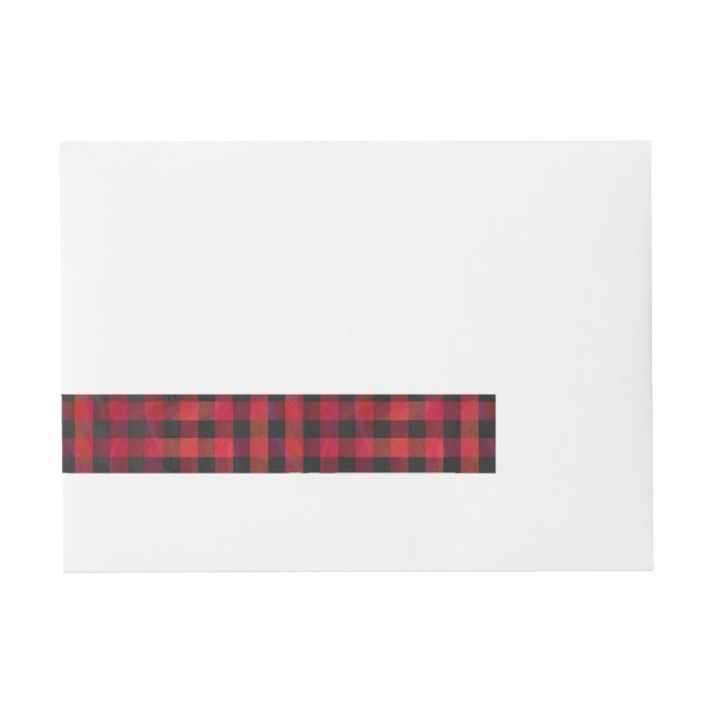 Chequered Plaid Red and Black Wraparound Address Label (Front)