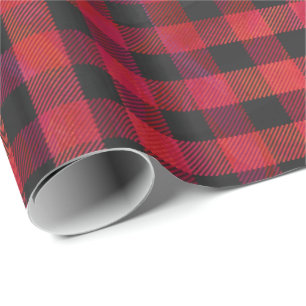 Chequered Plaid Red and Black Wrapping Paper