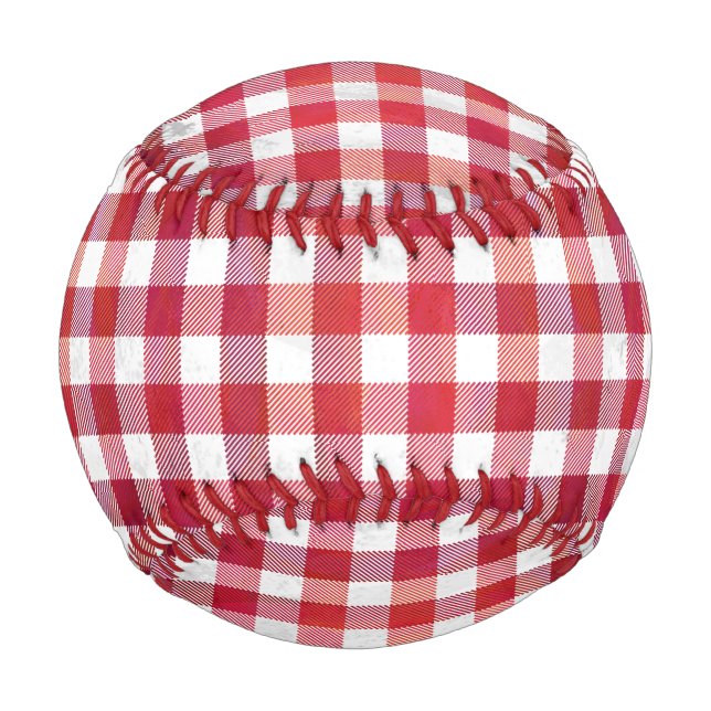 Chequered Plaid Red and White Baseball (Front)