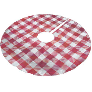 Chequered Plaid Red and White Brushed Polyester Tree Skirt