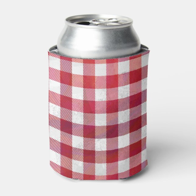 Chequered Plaid Red and White Can Cooler (Can Front)