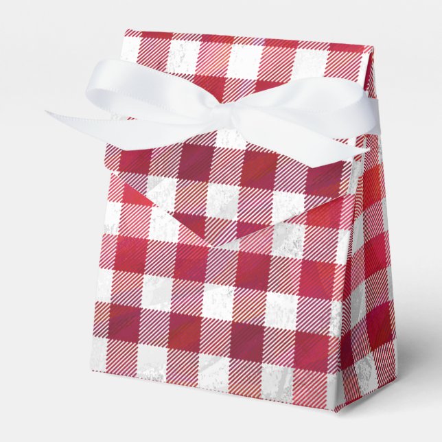 Chequered Plaid Red and White Favour Box (Front Side)