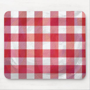 Chequered Plaid Red and White Mouse Pad