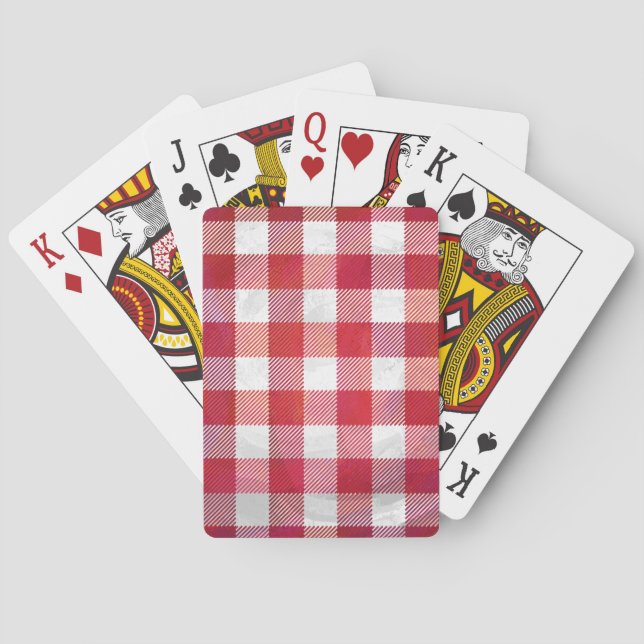 Chequered Plaid Red and White Playing Cards (Back)