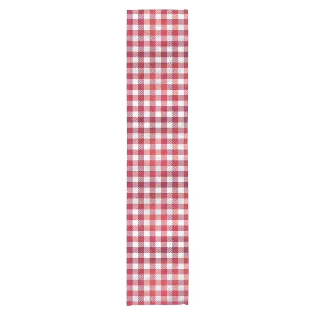 Chequered Plaid Red and White Short Table Runner (Front)