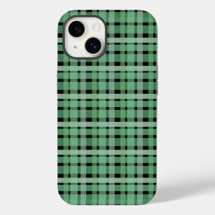 Chequered Plaid Tartan Green Stripes On Black  Case-Mate iPhone 14 Case