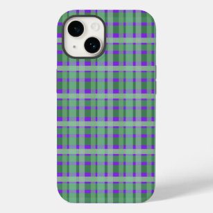 Chequered Plaid Tartan Green Stripes On Purple  Case-Mate iPhone 14 Case