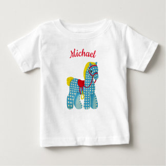 Chequered Pony Western theme personalised name Baby T-Shirt