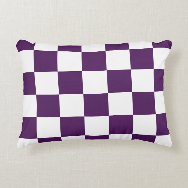 Chequered Purple and White Decorative Cushion (Front)