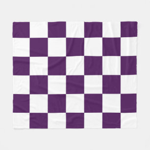 Chequered Purple and White Fleece Blanket