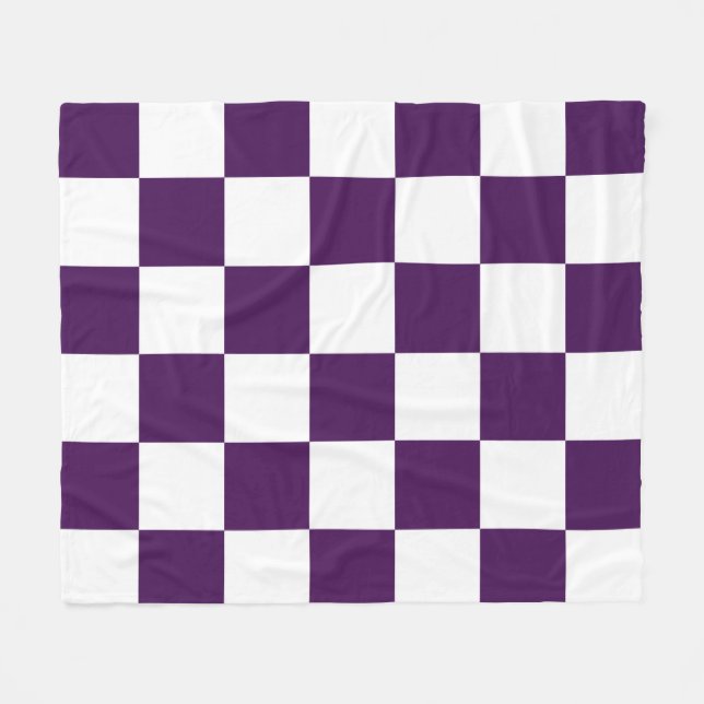 Chequered Purple and White Fleece Blanket (Front (Horizontal))