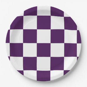 Chequered Purple and White Paper Plate