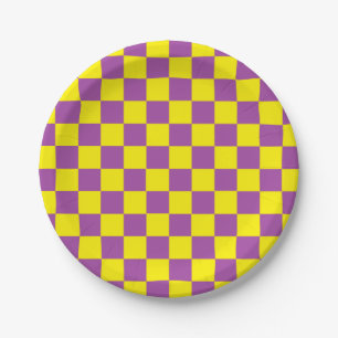 Chequered Purple and Yellow Paper Plate