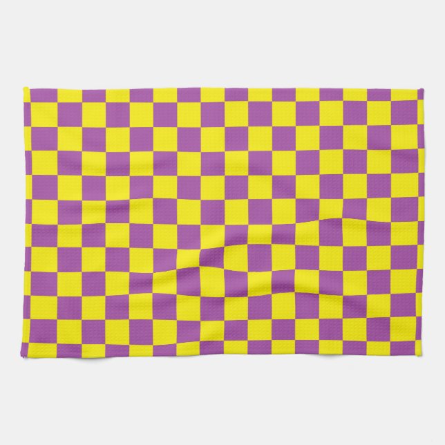 Chequered Purple and Yellow Tea Towel (Horizontal)