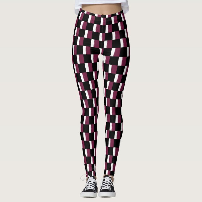 Chequered Qatar Flag Pattern  Leggings (Front)
