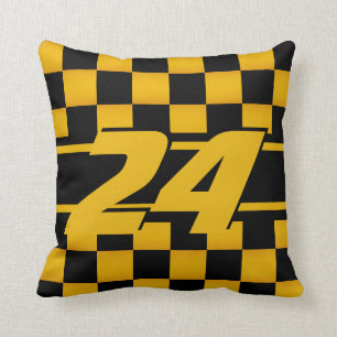 Chequered Race Car   Golden Yellow   Number Cushion