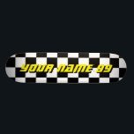 Chequered racing flag custom name skateboard deck<br><div class="desc">Chequered racing flag custom name skateboard deck . Cool wooden skate board design for boys and girls. Fun Birthday gift idea for kids. Personalise with your own unique name, funny quote or monogram letters. Unique Birthday gift idea for skater son, grandson, nephew, cousin, daughter, sister, brother, friends, boyfriend, girlfriend etc....</div>