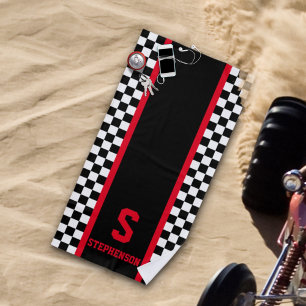 Chequered Racing Stripe Red and Black Beach Towel