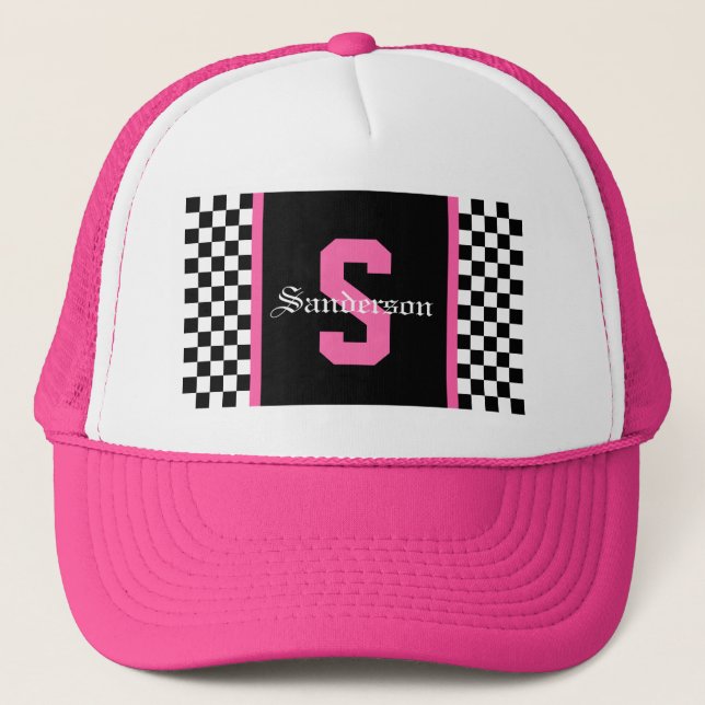 Chequered Racing Stripe Trucker Hat (Front)