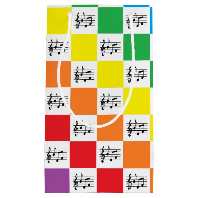 Chequered Rainbow and Musical Notes Small Gift Bag (Front)