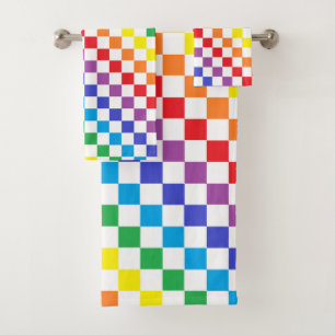 Chequered Rainbow Bath Towel Set