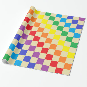 Chequered Rainbow Beige Wrapping Paper