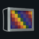 Chequered Rainbow Belt Buckle<br><div class="desc">Celebrate your Pride, support, or love of colour with this cool chequered rainbow pattern. Each row of rainbow coloured squares shifts one square to the right to create a colourful chequered pattern. The squares of red, orange, yellow, green, blue, indigo, and violet form a sequence of diagonal stepped stripes. Digitally...</div>