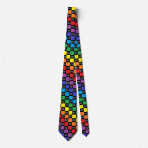 Chequered Rainbow Black and Musical Notes Tie