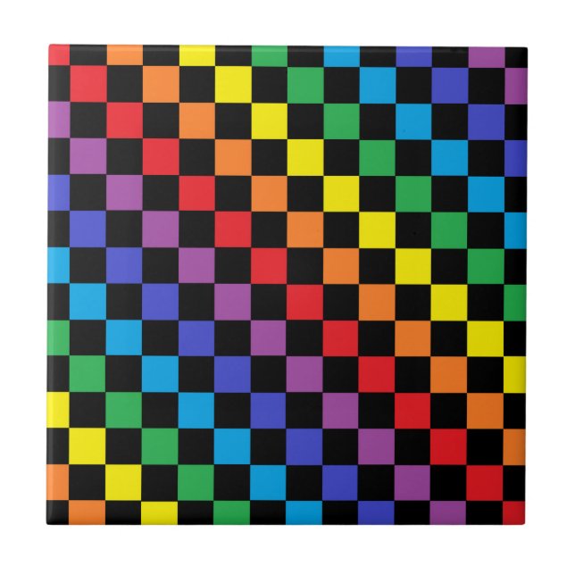 Chequered Rainbow Black Tile (Front)