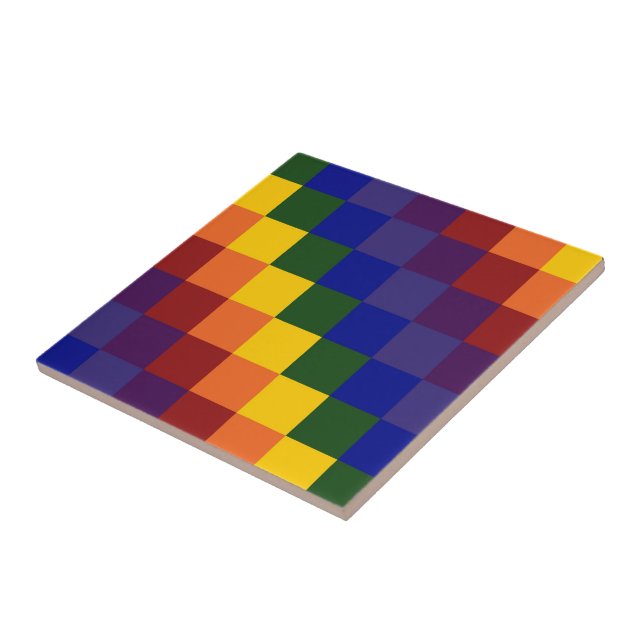Chequered Rainbow Ceramic Tile (Side)
