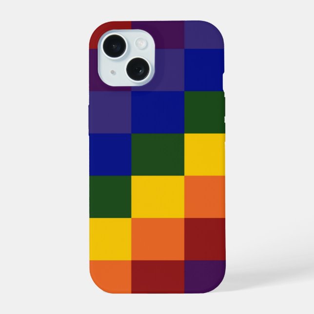 Chequered Rainbow iPhone 15 Case (Back)