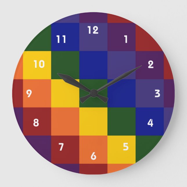 Chequered Rainbow Large Clock (Front)